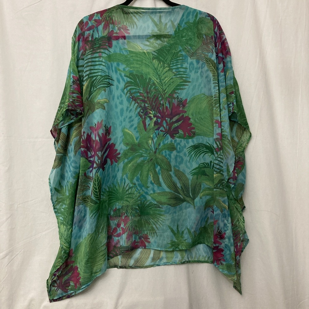 Chico's Green Embellished Tropical Floral Sheer Top w/Matching Tank - SZ 2 (L)